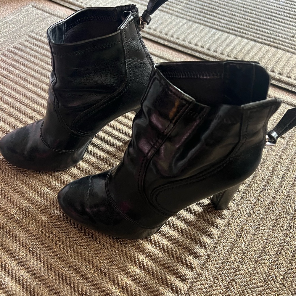 Franco Sarto Black Heeled Boots with Peep-Toe Design